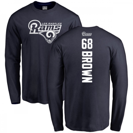 NFL Nike Los Angeles Rams #68 Jamon Brown Navy Blue Backer Long Sleeve T-Shirt