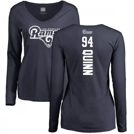 NFL Women's Nike Los Angeles Rams #94 Robert Quinn Navy Blue Backer Slim Fit Long Sleeve T-Shirt