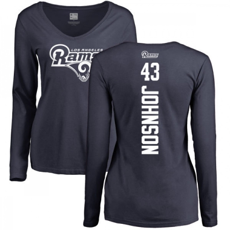 NFL Women's Nike Los Angeles Rams #43 John Johnson Navy Blue Backer Slim Fit Long Sleeve T-Shirt