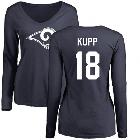 NFL Women's Nike Los Angeles Rams #18 Cooper Kupp Navy Blue Name & Number Logo Slim Fit Long Sleeve T-Shirt