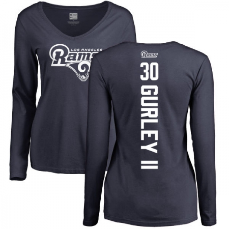 NFL Women's Nike Los Angeles Rams #30 Todd Gurley Navy Blue Backer Slim Fit Long Sleeve T-Shirt