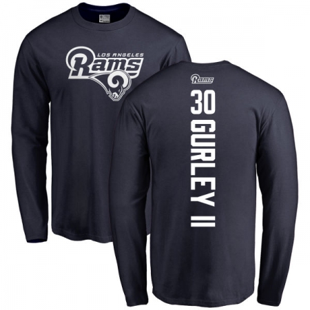 NFL Nike Los Angeles Rams #30 Todd Gurley Navy Blue Backer Long Sleeve T-Shirt