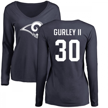 NFL Women's Nike Los Angeles Rams #30 Todd Gurley Navy Blue Name & Number Logo Slim Fit Long Sleeve T-Shirt