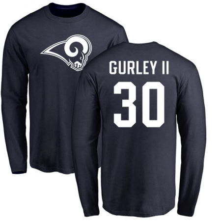 NFL Nike Los Angeles Rams #30 Todd Gurley Navy Blue Name & Number Logo Long Sleeve T-Shirt