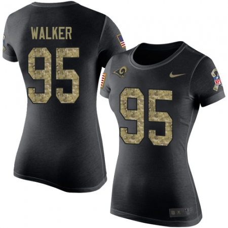 Women's Nike Los Angeles Rams #95 Tyrunn Walker Black Camo Salute to Service T-Shirt