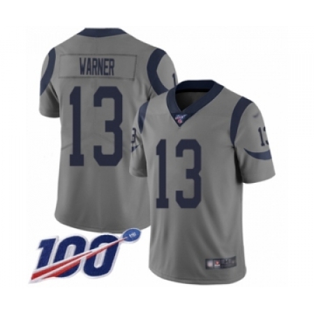 Youth Los Angeles Rams #13 Kurt Warner Limited Gray Inverted Legend 100th Season Football Jersey