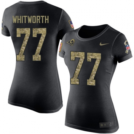 Women's Nike Los Angeles Rams #77 Andrew Whitworth Black Camo Salute to Service T-Shirt