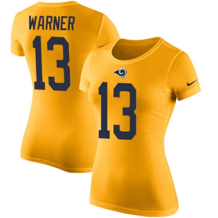 Women's Nike Los Angeles Rams #13 Kurt Warner Gold Rush Pride Name & Number T-Shirt