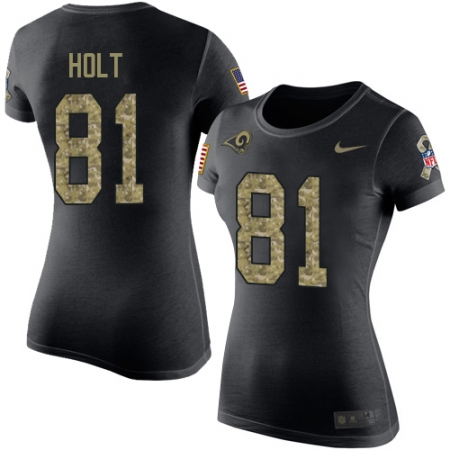 Women's Nike Los Angeles Rams #81 Torry Holt Black Camo Salute to Service T-Shirt