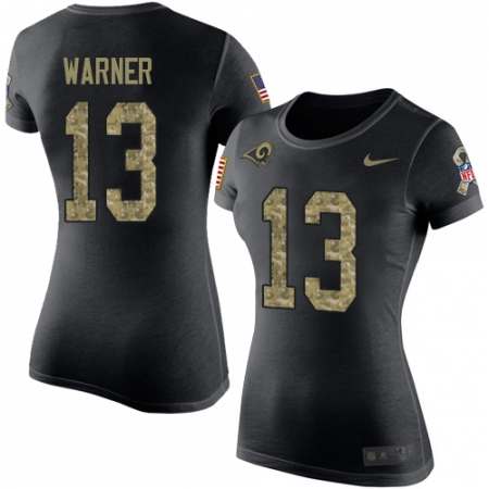 Women's Nike Los Angeles Rams #13 Kurt Warner Black Camo Salute to Service T-Shirt