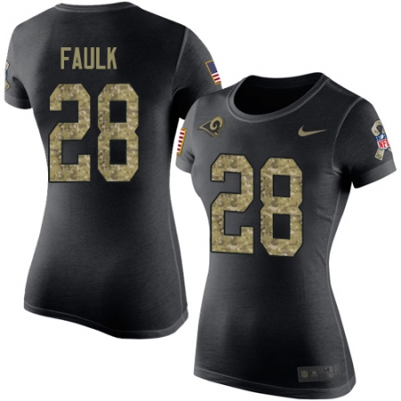 Women's Nike Los Angeles Rams #28 Marshall Faulk Black Camo Salute to Service T-Shirt