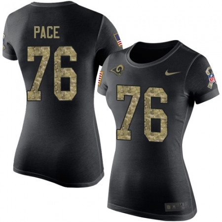 Women's Nike Los Angeles Rams #76 Orlando Pace Black Camo Salute to Service T-Shirt