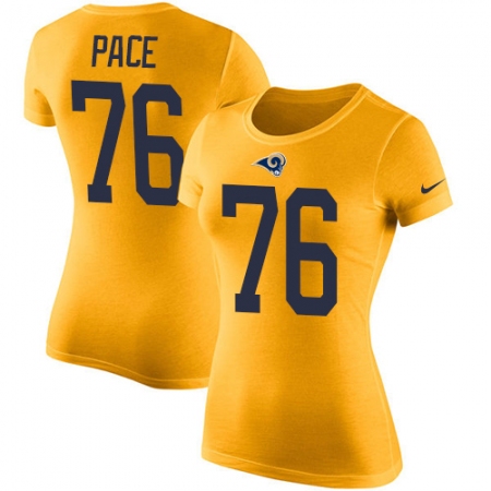 Women's Nike Los Angeles Rams #76 Orlando Pace Gold Rush Pride Name & Number T-Shirt
