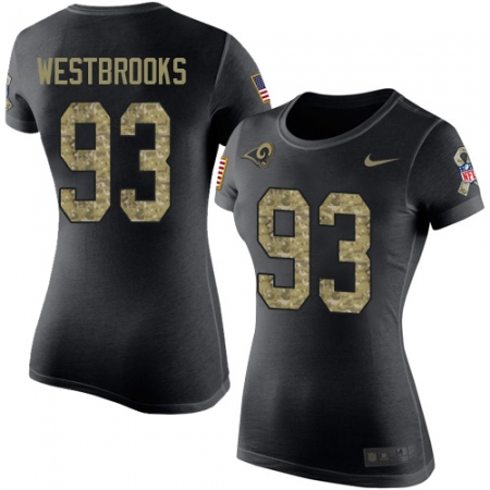Women's Nike Los Angeles Rams #93 Ethan Westbrooks Black Camo Salute to Service T-Shirt