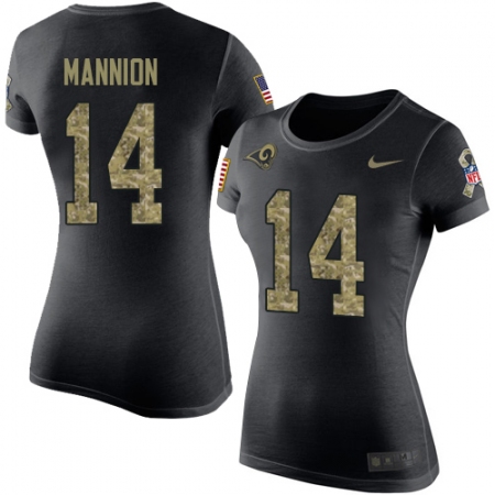 Women's Nike Los Angeles Rams #14 Sean Mannion Black Camo Salute to Service T-Shirt