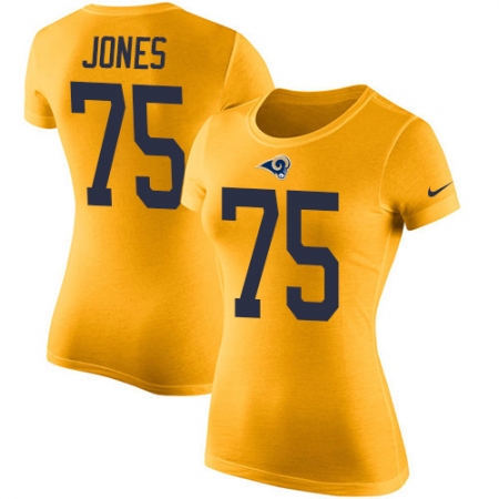 Women's Nike Los Angeles Rams #75 Deacon Jones Gold Rush Pride Name & Number T-Shirt