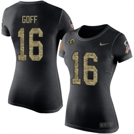 Women's Nike Los Angeles Rams #16 Jared Goff Black Camo Salute to Service T-Shirt