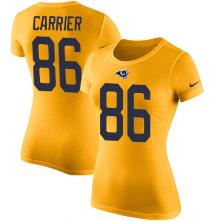 Women's Nike Los Angeles Rams #86 Derek Carrier Gold Rush Pride Name & Number T-Shirt