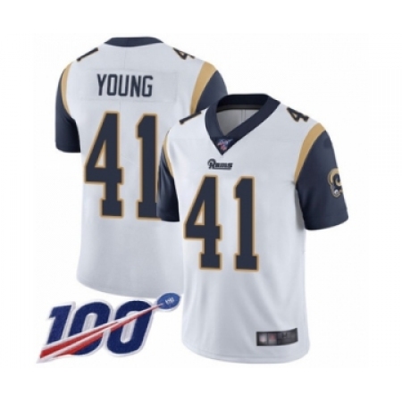 Men's Los Angeles Rams #41 Kenny Young White Vapor Untouchable Limited Player 100th Season Football Jersey