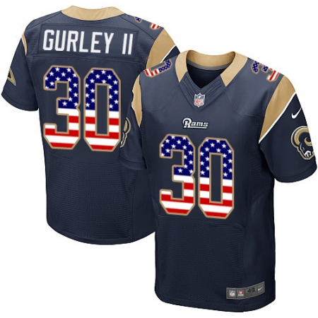 Men's Nike Los Angeles Rams #30 Todd Gurley Elite Navy Blue Home USA Flag Fashion NFL Jersey