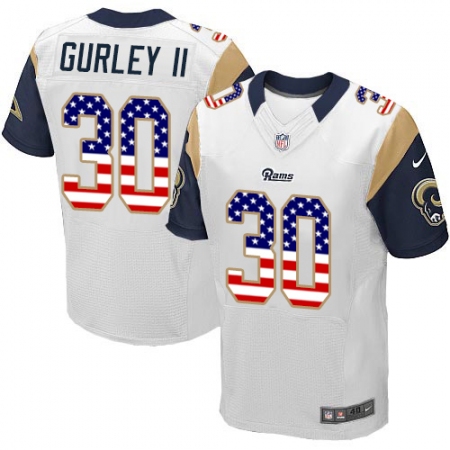 Men's Nike Los Angeles Rams #30 Todd Gurley Elite White Road USA Flag Fashion NFL Jersey
