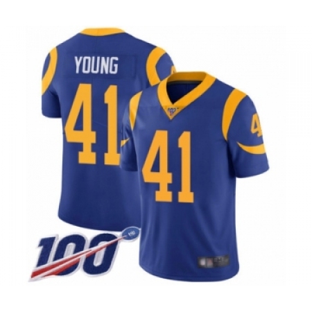 Men's Los Angeles Rams #41 Kenny Young Royal Blue Alternate Vapor Untouchable Limited Player 100th Season Football Jersey