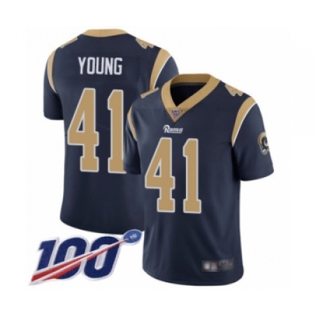 Men's Los Angeles Rams #41 Kenny Young Navy Blue Team Color Vapor Untouchable Limited Player 100th Season Football Jersey