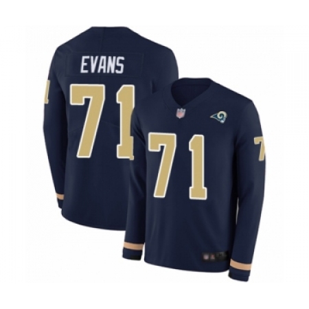 Men's Los Angeles Rams #71 Bobby Evans Limited Navy Blue Therma Long Sleeve Football Jersey