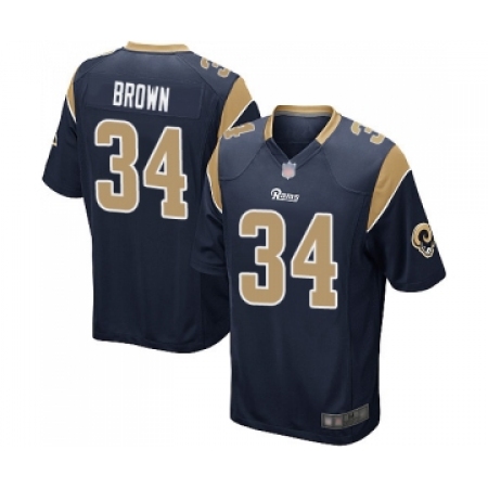 Men's Los Angeles Rams #34 Malcolm Brown Game Navy Blue Team Color Football Jersey