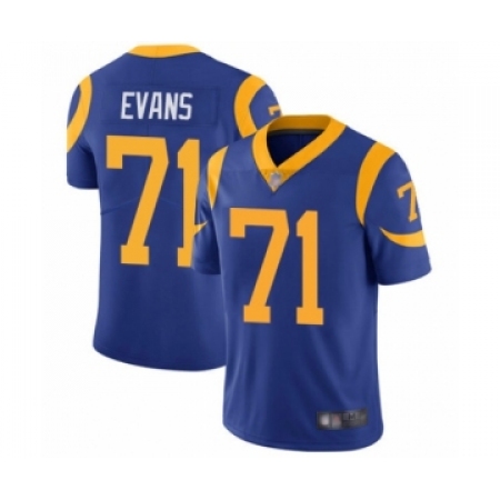 Youth Los Angeles Rams #71 Bobby Evans Royal Blue Alternate Vapor Untouchable Limited Player Football Jersey