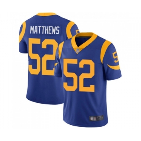 Youth Los Angeles Rams #52 Clay Matthews Royal Blue Alternate Vapor Untouchable Limited Player Football Jersey