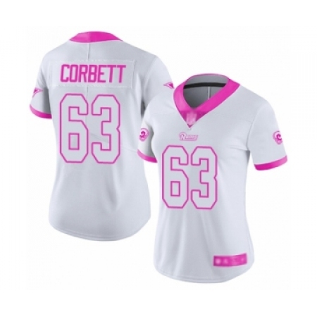 Women's Los Angeles Rams #63 Austin Corbett Limited White Pink Rush Fashion Football Jersey