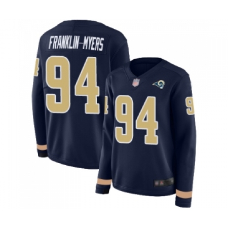 Women's Los Angeles Rams #94 John Franklin-Myers Limited Navy Blue Therma Long Sleeve Football Jersey