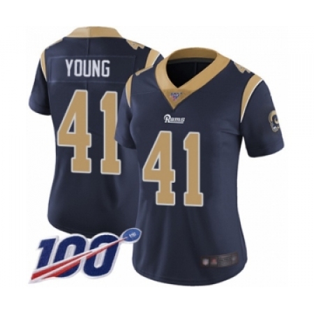 Women's Los Angeles Rams #41 Kenny Young Navy Blue Team Color Vapor Untouchable Limited Player 100th Season Football Jersey