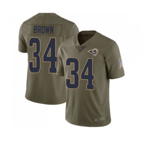 Youth Los Angeles Rams #34 Malcolm Brown Limited Olive 2017 Salute to Service Football Jersey