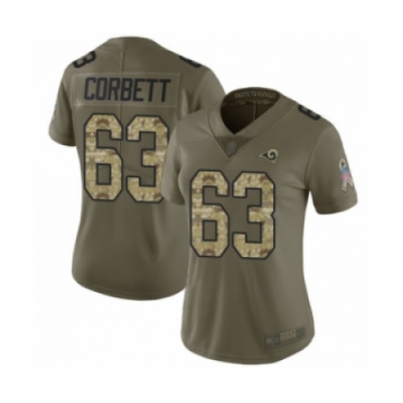 Women's Los Angeles Rams #63 Austin Corbett Limited Olive Camo 2017 Salute to Service Football Jersey