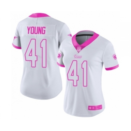 Women's Los Angeles Rams #41 Kenny Young Limited White Pink Rush Fashion Football Jersey