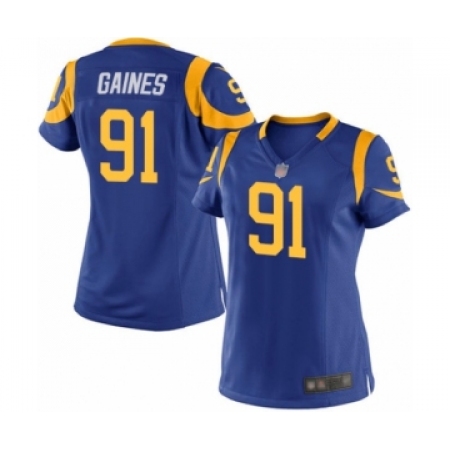 Women's Los Angeles Rams #91 Greg Gaines Game Royal Blue Alternate Football Jersey