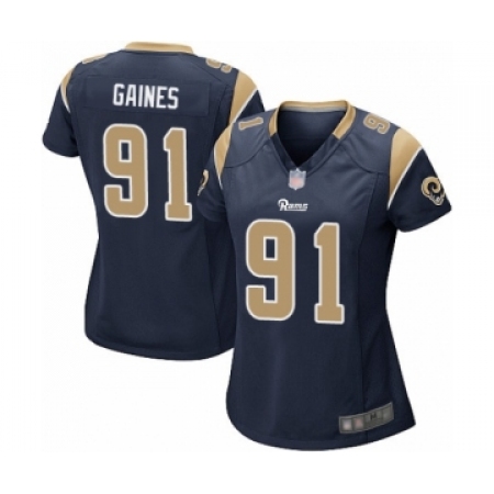 Women's Los Angeles Rams #91 Greg Gaines Game Navy Blue Team Color Football Jersey