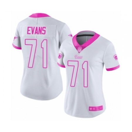 Women's Los Angeles Rams #71 Bobby Evans Limited White Pink Rush Fashion Football Jersey